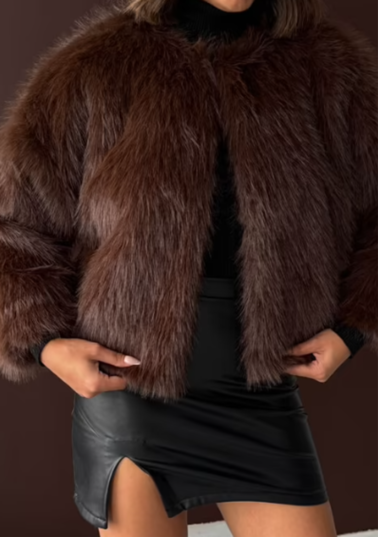 Veste Courte en Fourrure Chocolat