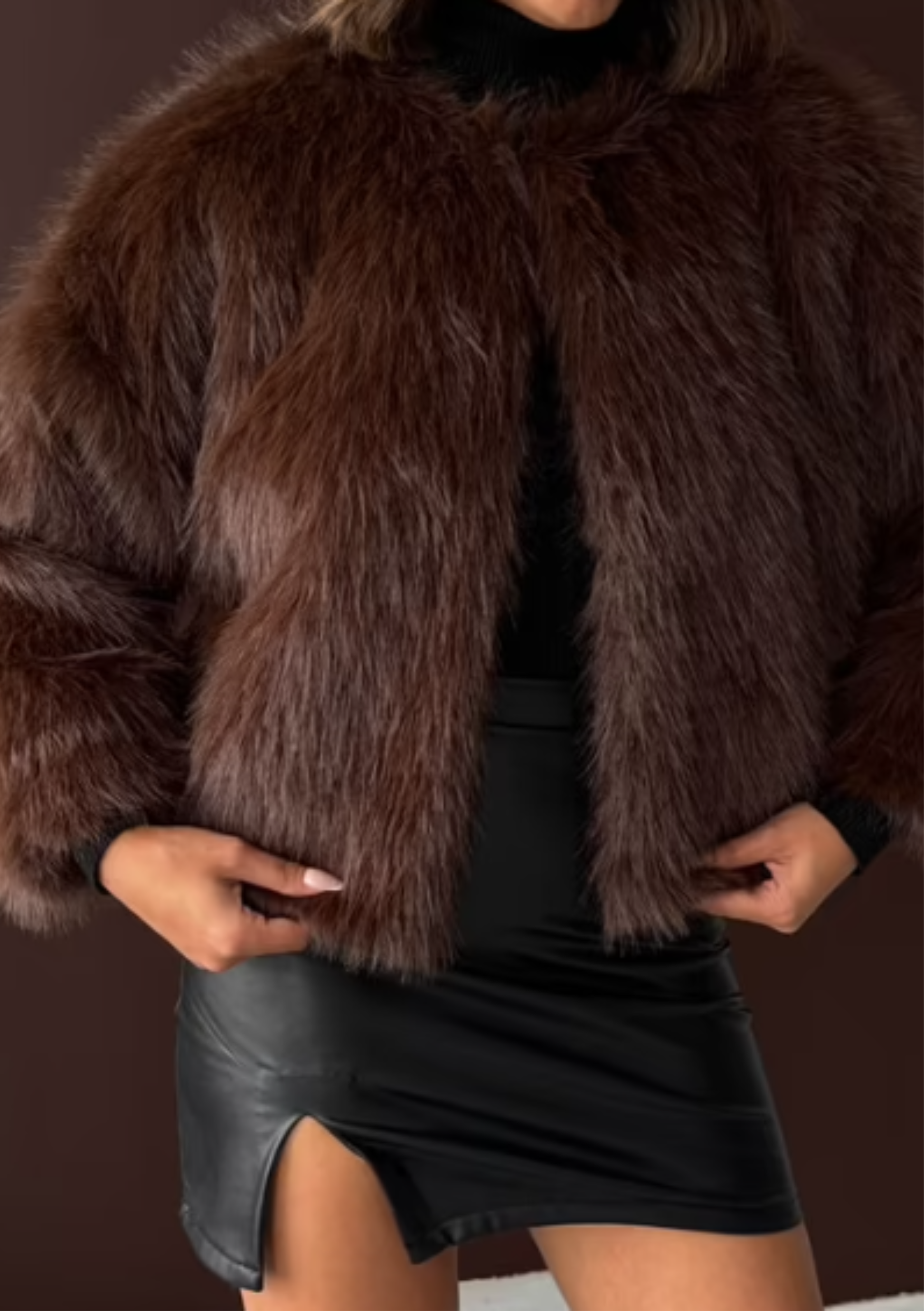 Veste Courte en Fourrure Chocolat
