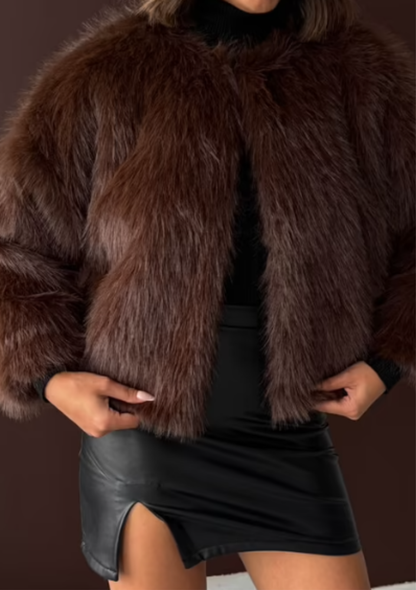Veste Courte en Fourrure Chocolat