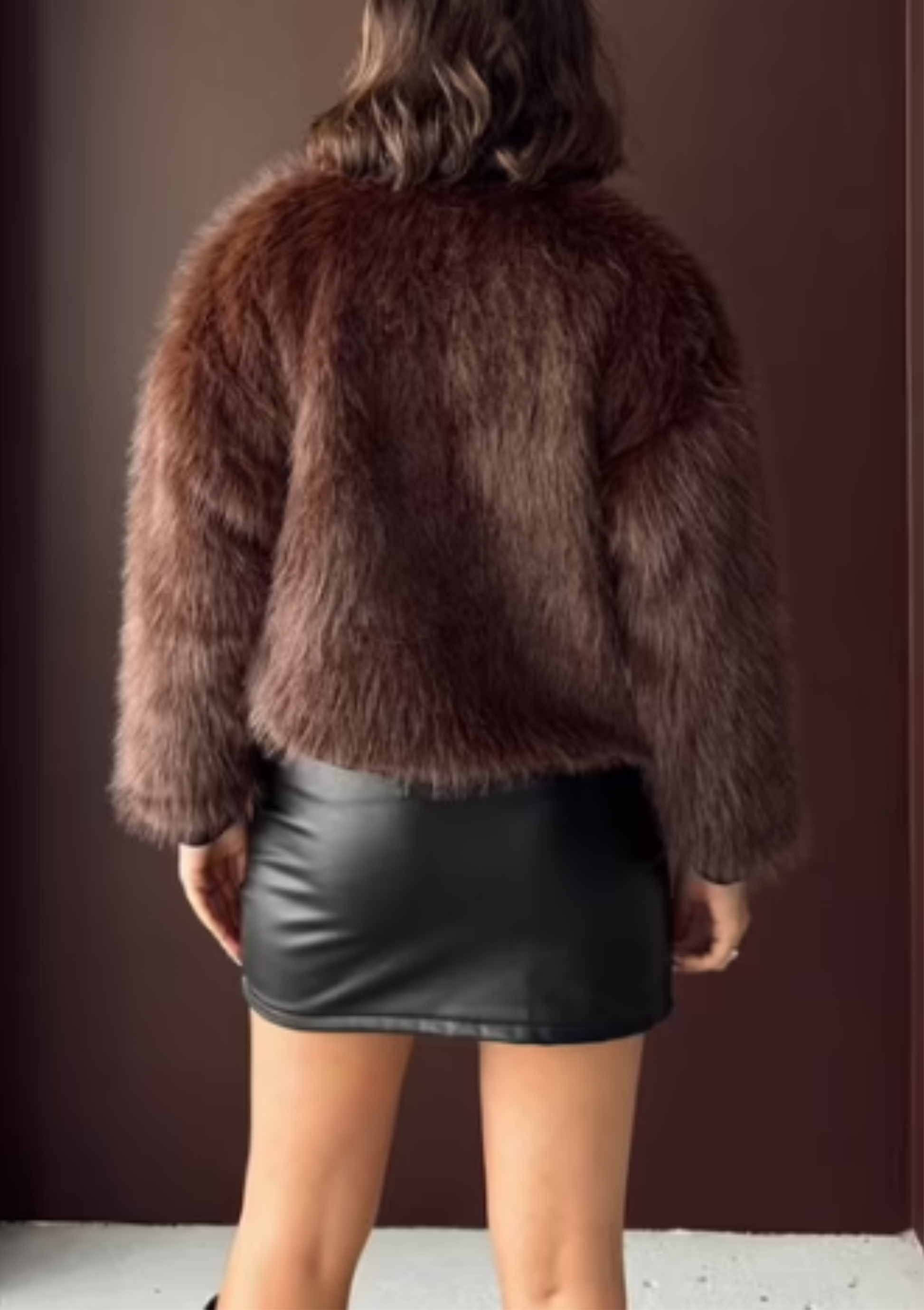 Veste Courte en Fourrure Chocolat