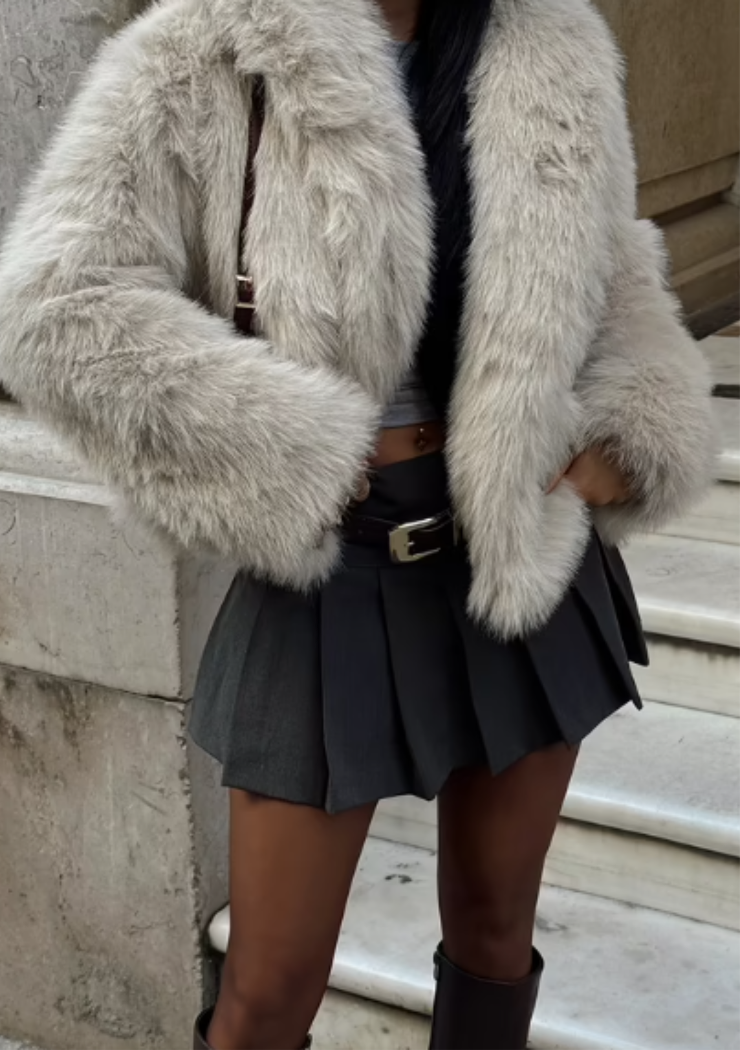 Veste Courte En Fausse Fourrure Blanche