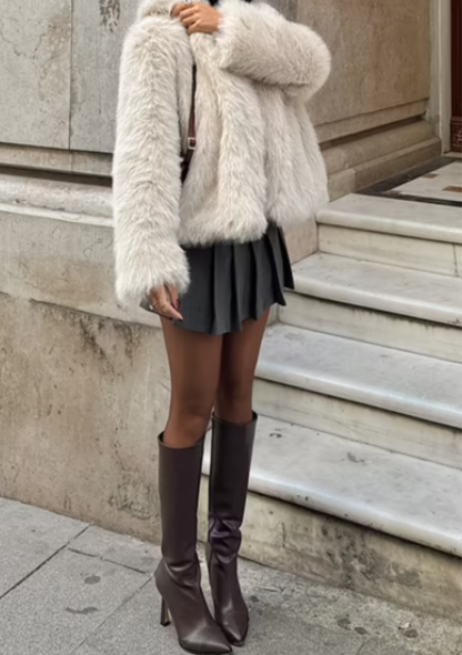 Veste Courte En Fausse Fourrure Blanche