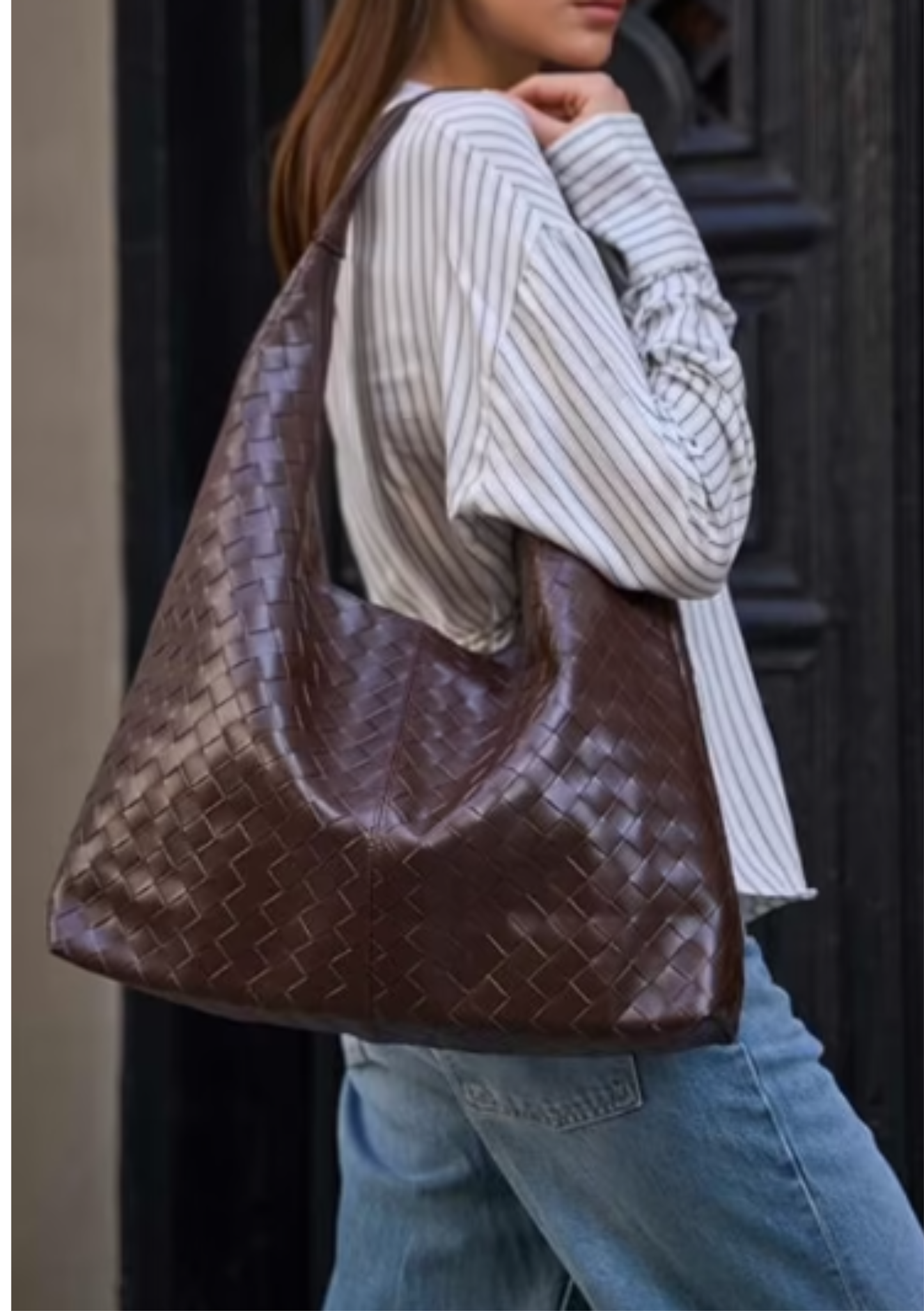 Sac À Bandoulière Imprimé Tricoté Chocolat