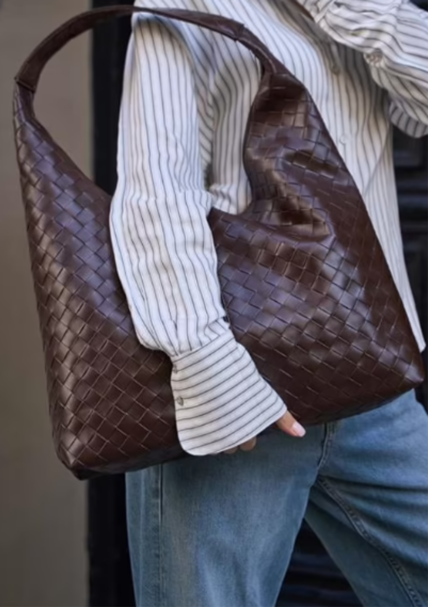 Sac À Bandoulière Imprimé Tricoté Chocolat