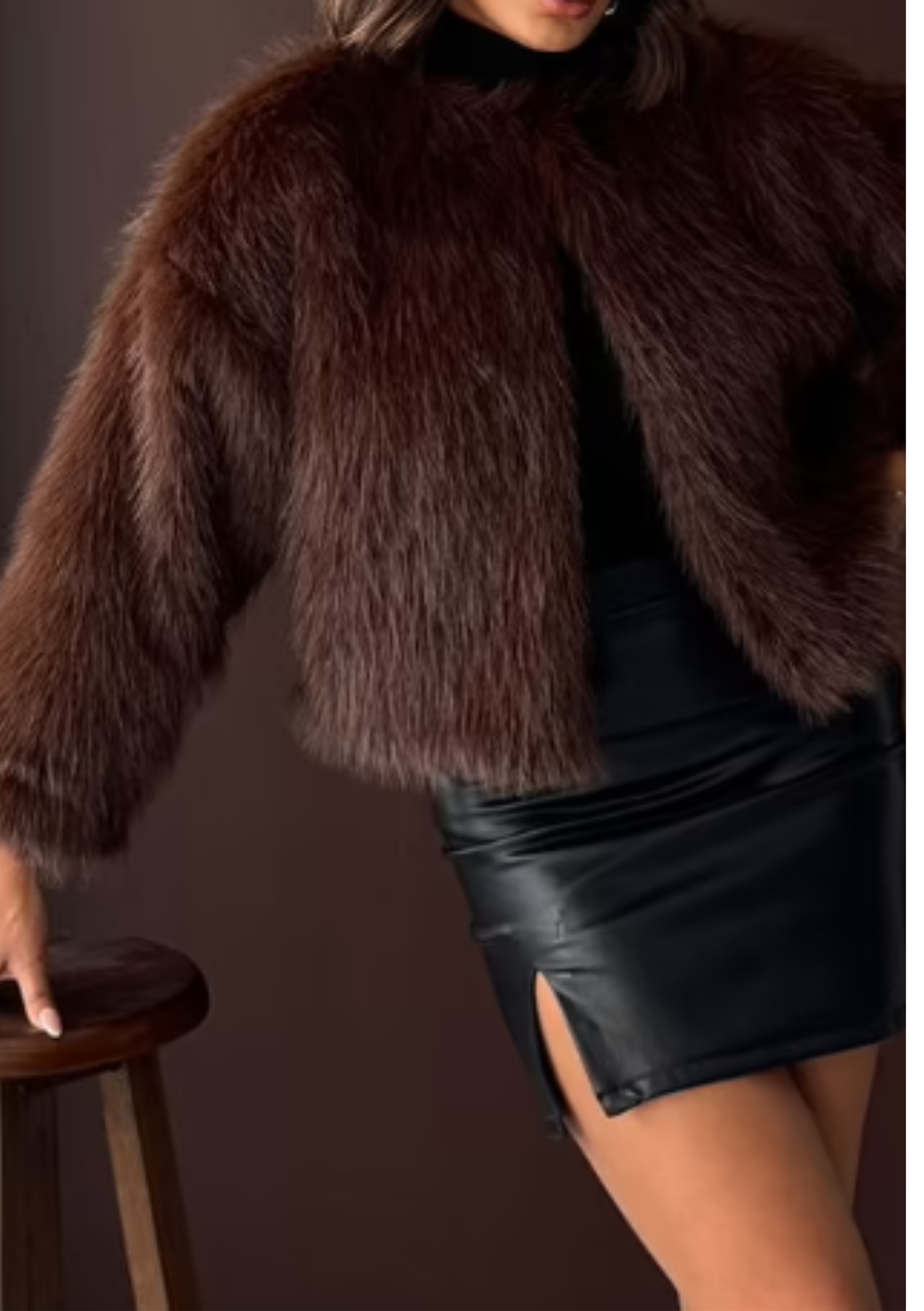 Veste Courte en Fourrure Chocolat