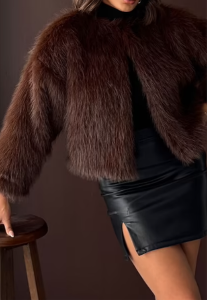 Veste Courte en Fourrure Chocolat